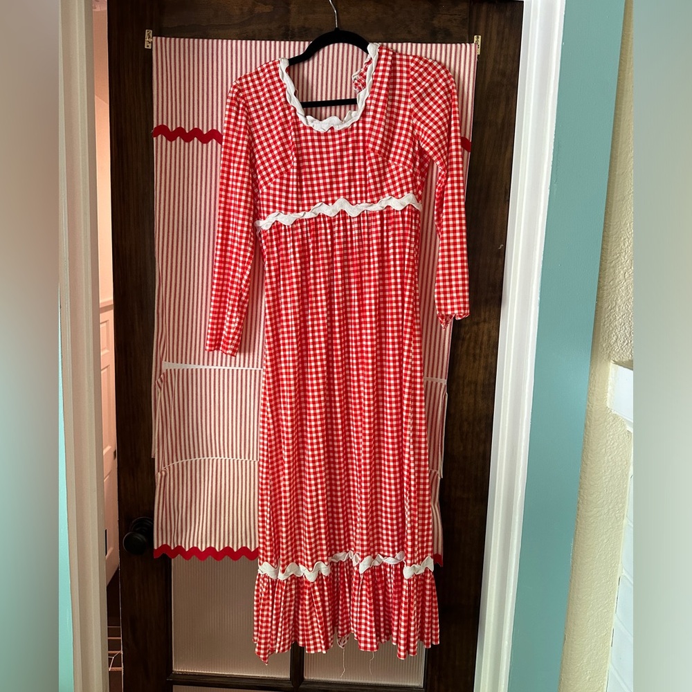 Vintage 70s 60s red gingham prairie dress
